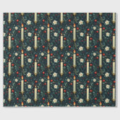 Papier Cadeau Bougies et Noël de la verdure (Plat)