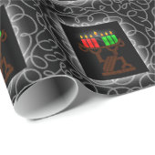 Papier Cadeau Bougies Kwanzaa Lit Kinara avec noir et argent (Coin rond)