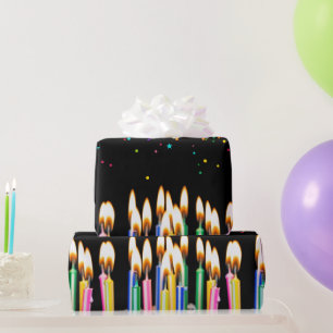 Papier Cadeau Bougies Lit Anniversaire Avec Confetti
