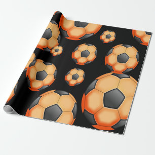 Papier Cadeau Boule de football orange et noir Cadeau