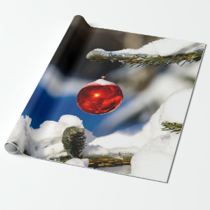 Papier Cadeau Boule de Noël rouge, journée ensoleillée