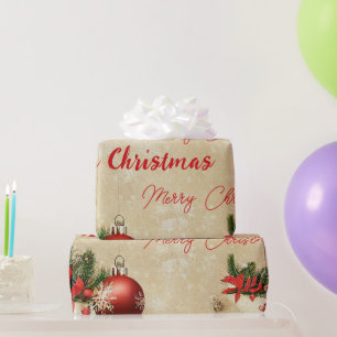 Papier Cadeau Boule de verre rouge d'arbre de pin de Noël joyeux