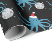 Papier Cadeau Boule Disco Octopus Santa Hat Noël (Coin rond)