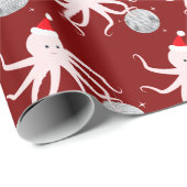 Papier Cadeau Boule Disco Pink Octopus Santa Hat Noël (Coin rond)