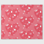 Papier Cadeau boule disco valentine 1970 coeur rose (Plat)