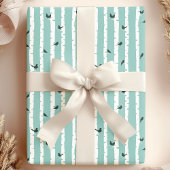 Papier Cadeau Bouleaux bleus chic et oiseaux jolis