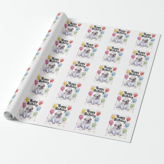 Papier Cadeau Bouledogue avec Ballons (Déroulé)
