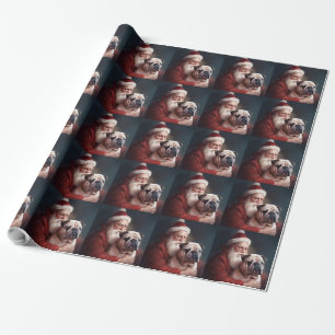 Papier Cadeau Bouledogue avec le Père Noël Noël Festif