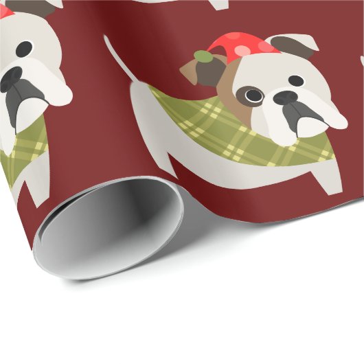 Papier Cadeau Bouledogue de Noël (Coin rond)