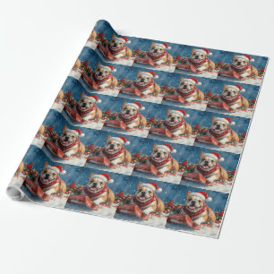 Papier Cadeau Bouledogue en traîneau Laissez neige Noël