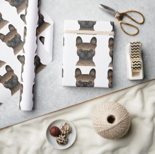 Papier Cadeau Bouledogue français bringé / Motif de chien mignon