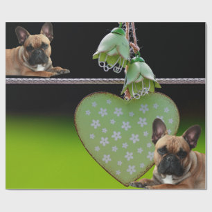 Papier Cadeau Bouledogue français Cœur vert French Bulldog