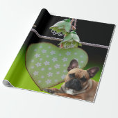 Papier Cadeau Bouledogue français Cœur vert French Bulldog (Déroulé)