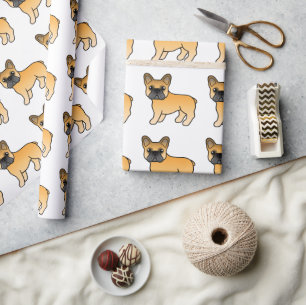 Papier Cadeau Bouledogue Français Fauve Motif Chien de Dessin An