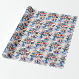 Papier Cadeau Bouledogue français Fontaine de la ville enneigée 
