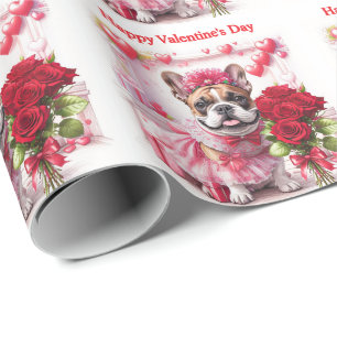 Papier Cadeau Bouledogue français roses French Bulldog