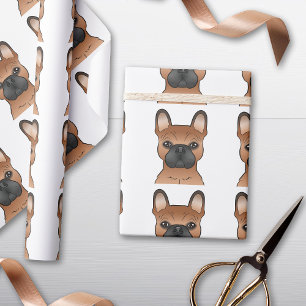 Papier Cadeau Bouledogue français rouge / Motif de chien de dess