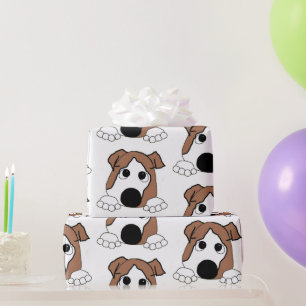 Papier Cadeau bouledogue rouge et blanc qui regarde bande dessin