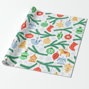 Papier Cadeau Boules d'arbres de Noël vintage, décorations sans
