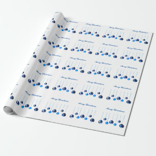 Papier Cadeau Boules de décoration de Noël bleu photo avec texte