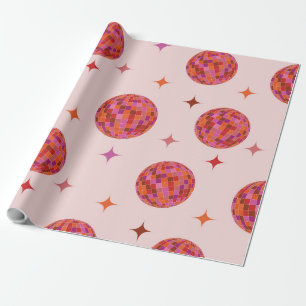 Papier Cadeau Boules de disco colorées Groovy avec explosions d'