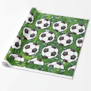 Papier Cadeau Boules De Football En Herbe Verte Humide
