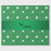 Papier Cadeau Boules de golf vertes nommées personnalisées (Plat)