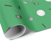 Papier Cadeau Boules de golf vertes nommées personnalisées (Coin rond)