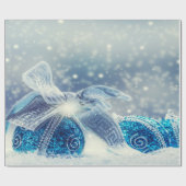 Papier Cadeau Boules de Noël bleues (Plat)