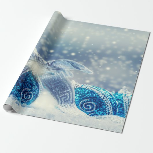 Papier Cadeau Boules de Noël bleues (Déroulé)