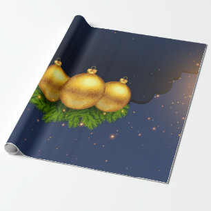 Papier Cadeau Boules de Noël Branches de Pin