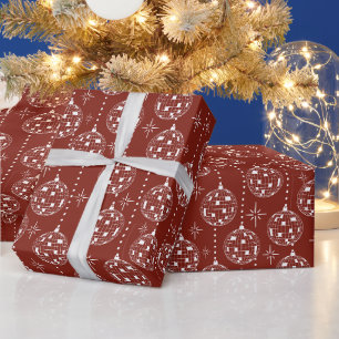 Papier Cadeau Boules de Noël disco rouge et blanc