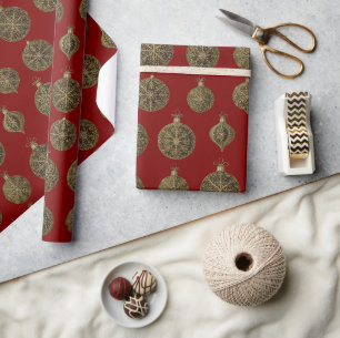 Papier Cadeau Boules de Noël dorées