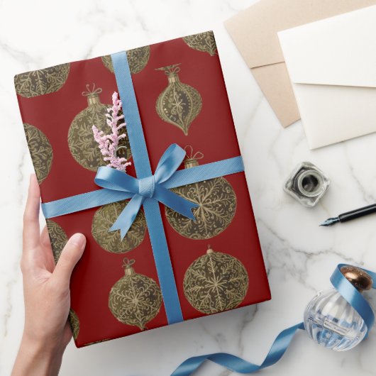 Papier Cadeau Boules de Noël dorées (Cadeaux)