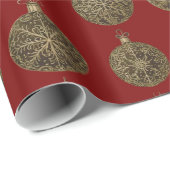 Papier Cadeau Boules de Noël dorées (Coin rond)