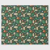 Papier Cadeau Boules de Noël et Feuillage d'Hiver Vert (Plat)