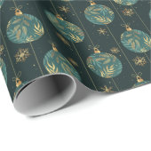 Papier Cadeau Boules de Noël Flocons de neige Feuillage doré Feu (Coin rond)