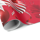 Papier Cadeau Boules de Noël modernes et Poinsettia (Coin rond)