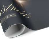 Papier Cadeau Boules de Noël Pine Tree Branches Noir (Coin rond)