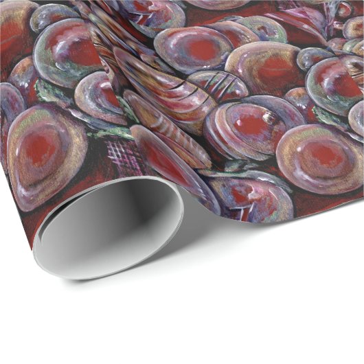 Papier Cadeau Boules de Noël rouges (Coin rond)