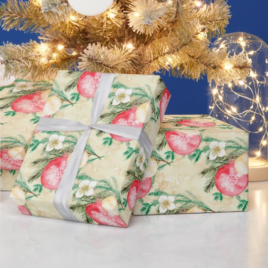 Papier Cadeau Boules de Noël rouges (Vacances)