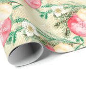 Papier Cadeau Boules de Noël rouges (Coin rond)