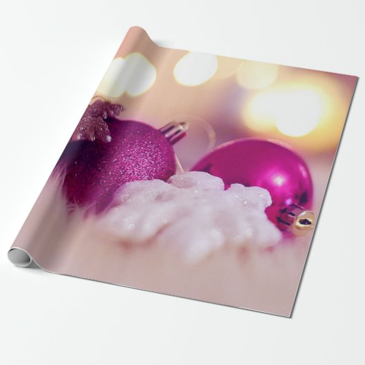 Papier Cadeau Boules de Noël Violet Élégant Fêtes (Déroulé)