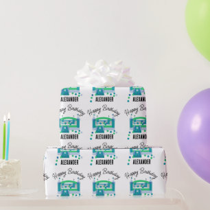 Papier Cadeau Bounce House Jumping Château Anniversaire Nom Enfa