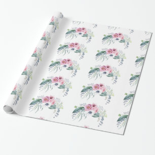 Papier Cadeau Bouquet blanc rose mauve de pivoine d'anémone de