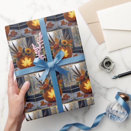 Papier Cadeau Bouquet d'automne dans un Citrouille orange (Cadeaux)