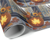 Papier Cadeau Bouquet d'automne dans un Citrouille orange (Coin rond)