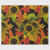 Papier Cadeau Bouquet d'automne noir (Plat)