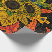Papier Cadeau Bouquet d'automne noir (Coin)