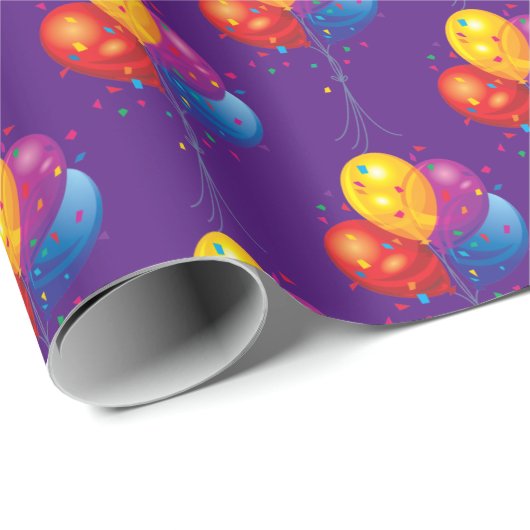 Papier Cadeau bouquet de ballon d'anniversaire sur violet (Coin rond)